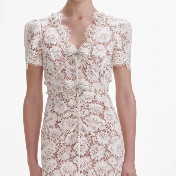 self-portrait Cream Fine Lace Pearl Midi Dress - Size US10 - MSRP $615 - NWT - Picture 4 of 8
